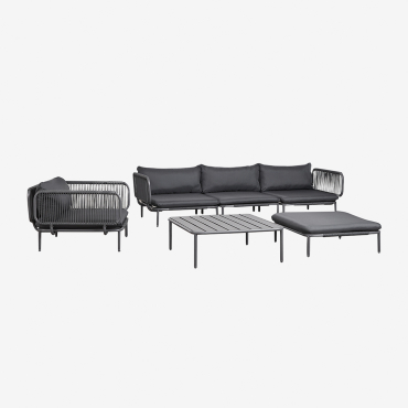 Divano Da Giardino Componibile In 3 Pezzi Con 2 Poltrone Angolari, Pouf, Poltrona E Tavolino Roubly Grigio Grafite - Sklum