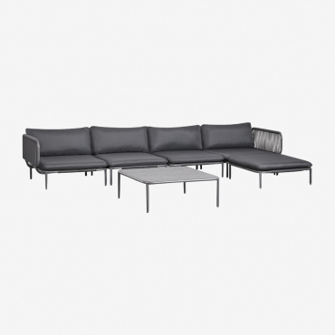 Set Da Giardino Con Divano Modulare Angolare A 4 Pezzi Con Tavolino E Pouf In Acciaio Roubly Grigio Grafite - Sklum