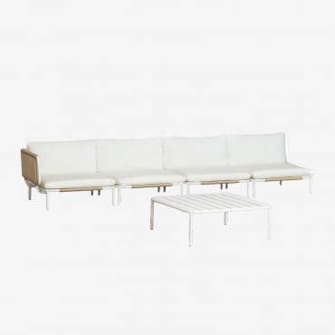 Divano Da Giardino Angolare Modulare In 4 Pezzi E Tavolino Da Caffè Roubly Beige A Mandorla - Sklum