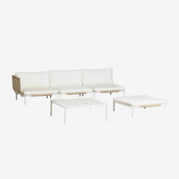 Divano Da Giardino Angolare Componibile In 3 Pezzi, Pouf E Tavolino Roubly Beige A Mandorla - Sklum
