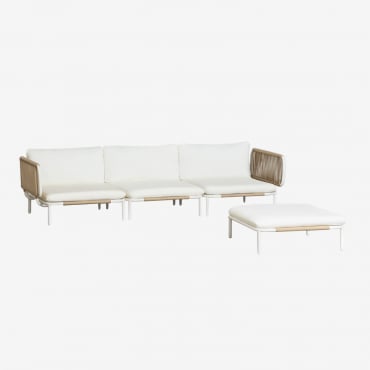 Divano Da Giardino Componibile In 3 Pezzi Con 2 Poltrone Angolari E Pouf Roubly Beige A Mandorla - Sklum