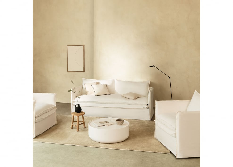 Set soggiorno con divano a 3 posti e 2 poltrone in lino e cotone Grace