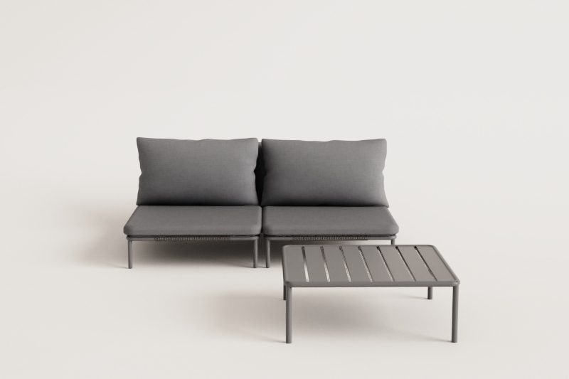 Set da giardino con divano modulare a 2 pezzi e tavolino Roubly