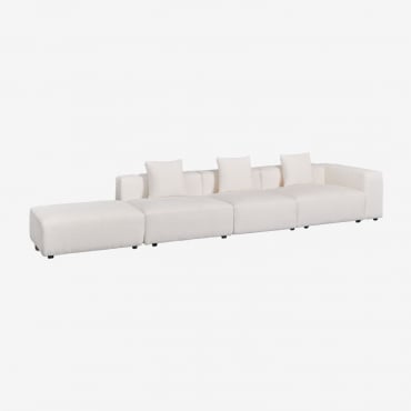 Divano Modulare Angolare Destro A 3 Pezzi Con Bracciolo Alto E Pouf (↔︎450 Cm) Bruna Ricciolo Blanco - Sklum
