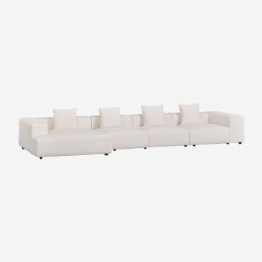 Sofà Modulare Con Chaise Longue Sinistra A 4 Pezzi (↔︎420 Cm) Con Bracciolo Alto Bruna Ricciolo Blanco - Sklum