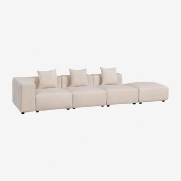 Sofà Modulare Angolare Sinistro A 3 Pezzi Con Bracciolo Alto E Pouf (↔︎370 Cm) Bruna Velluto A Coste Beige Lin - Sklum