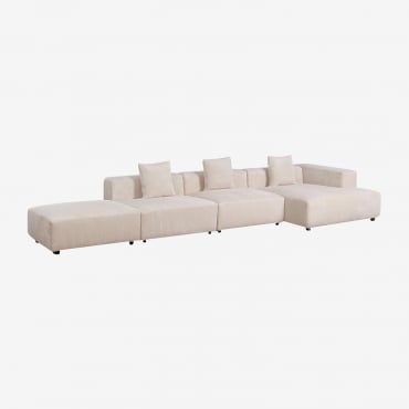 Divano Modulare Con Chaise Longue Angolare Destra A 3 Pezzi Con Pouf ↔︎450 Cm Bruna Velluto A Coste Beige Lin - Sklum