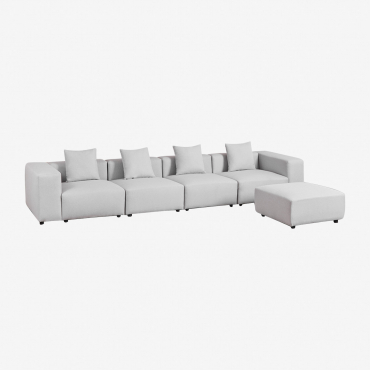Sofà Modulare A 4 Pezzi Con Bracciolo Alto E Pouf (↔︎400 Cm) Bruna Tessuto Grigio Ghiaccio - Sklum