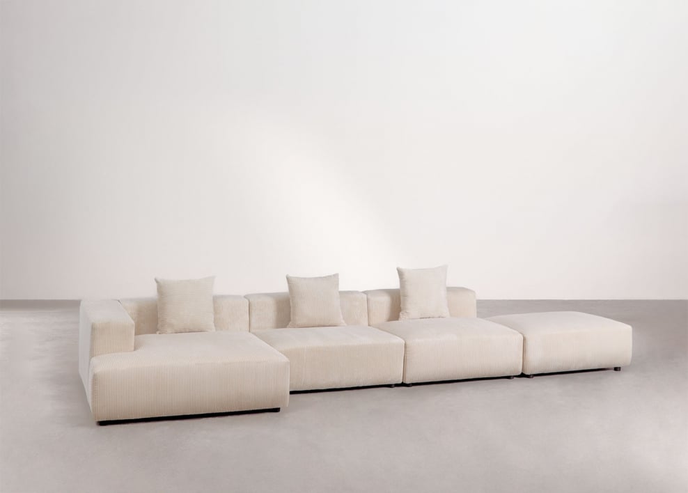 Divano modulare con chaise longue angolare sinistra a 3 pezzi con pouf ↔︎450 cm Bruna