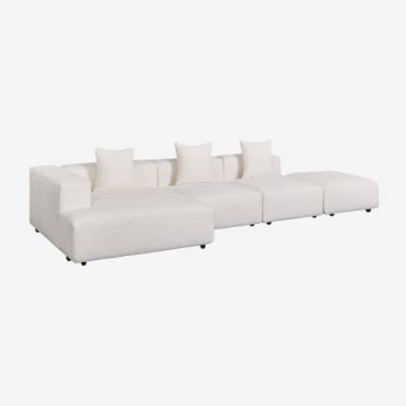 Divano Modulare Con Chaise Longue Angolare Sinistra A 3 Pezzi Con Pouf (↔︎390 Cm) Bruna Ricciolo Blanco - Sklum
