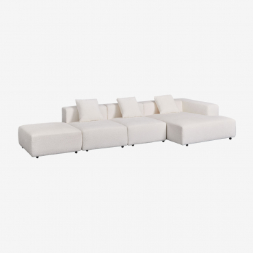 Divano Componibile Chaise Longue Angolare Destro 3 Pezzi Con Puff (↔︎390 Cm) Bruna Ricciolo Blanco - Sklum