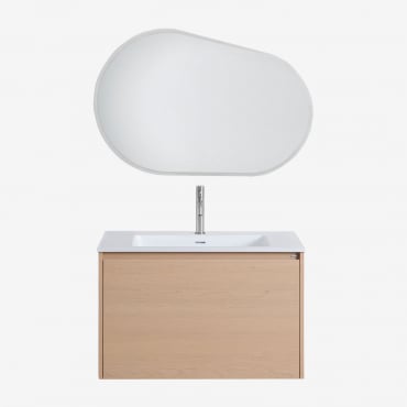 Set Di Mobili Da Bagno In Legno Con Lavabo Integrato Jacob Legno Naturale & Ovale Led E Antiappannamento 100x65 Cm Meunier & Cromato ↑20 - Sklum