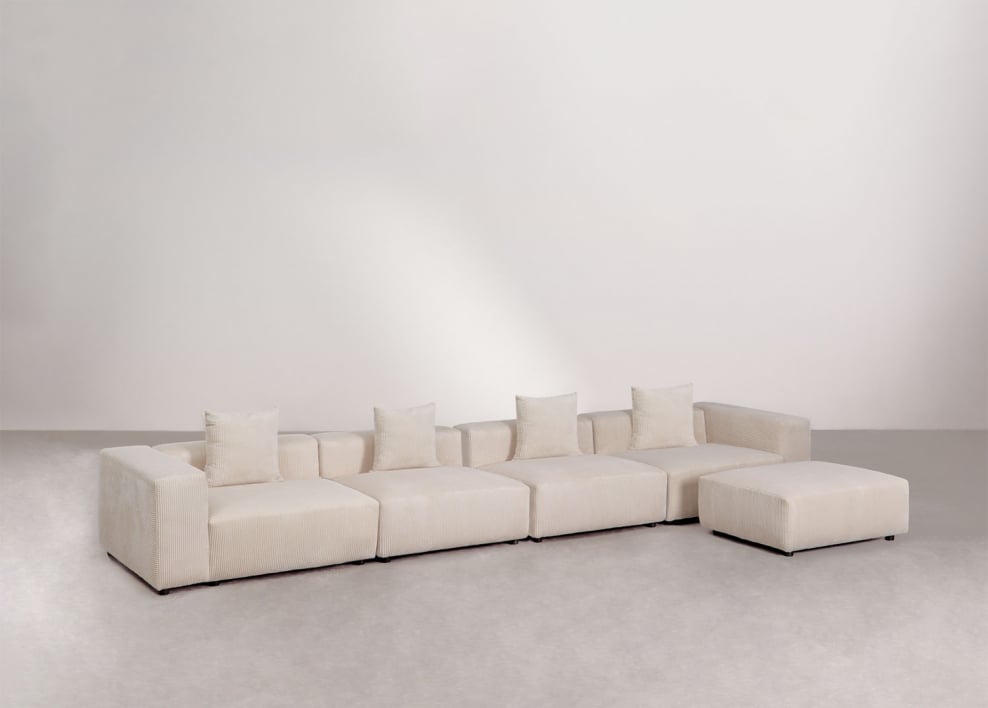 Divano modulare a 4 pezzi con bracciolo alto e pouf ↔︎480 cm Bruna