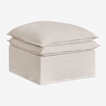 Pouf Grace In Lino E Cotone Tessuto Beige - Sklum