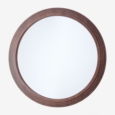 Specchio Da Parete Rotondo In Legno Di Rovere (ø75 Cm) Ozande Legno Scuro - Sklum