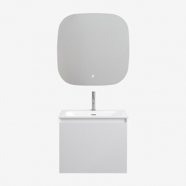 Set Di Mobili Da Bagno Sospesi In Legno Con Lavabo Integrato Macrae Bianco & Quadrato Led E Antiappannamento 75x75 Cm Riben & Grigio - Sklum