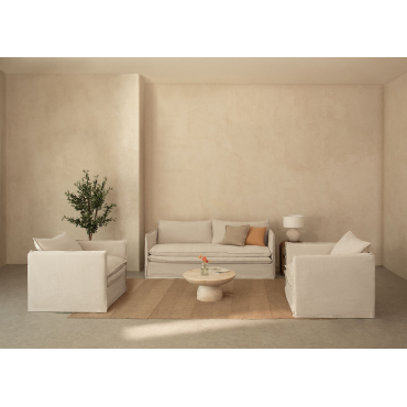 Divano 3+2 Posti SECOLI In Ecopelle Color Crema - Per Soggiorno E Sala