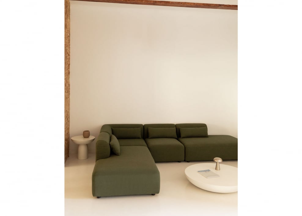 Divano modulare angolare Fogler in 4 pezzi con doppia chaise lounge - Ciniglia Verde Salvia