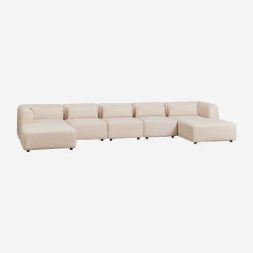 Divano Chaise Longue Modulare In 5 Pezzi Fogler Con Doppia Chaise Longue Ciniglia Crema Beige - Sklum