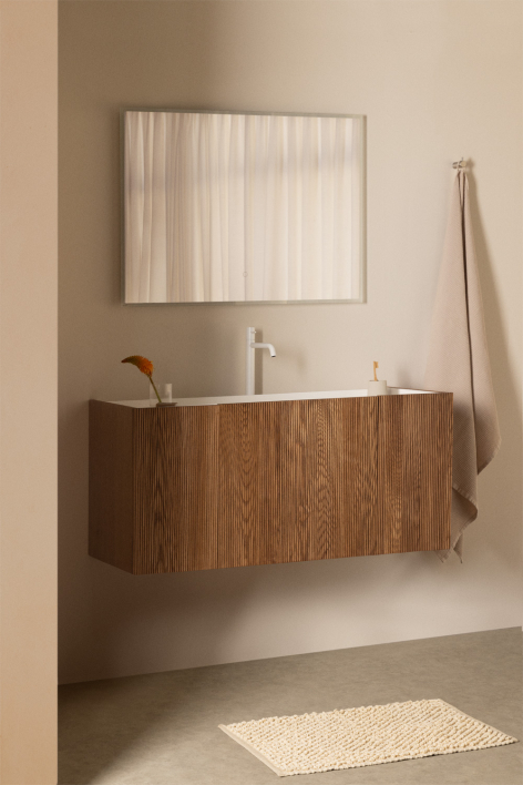 Set di mobili da bagno sospesi 120x50 cm in legno con lavabo integrato Fiore - Marrone Frassino
