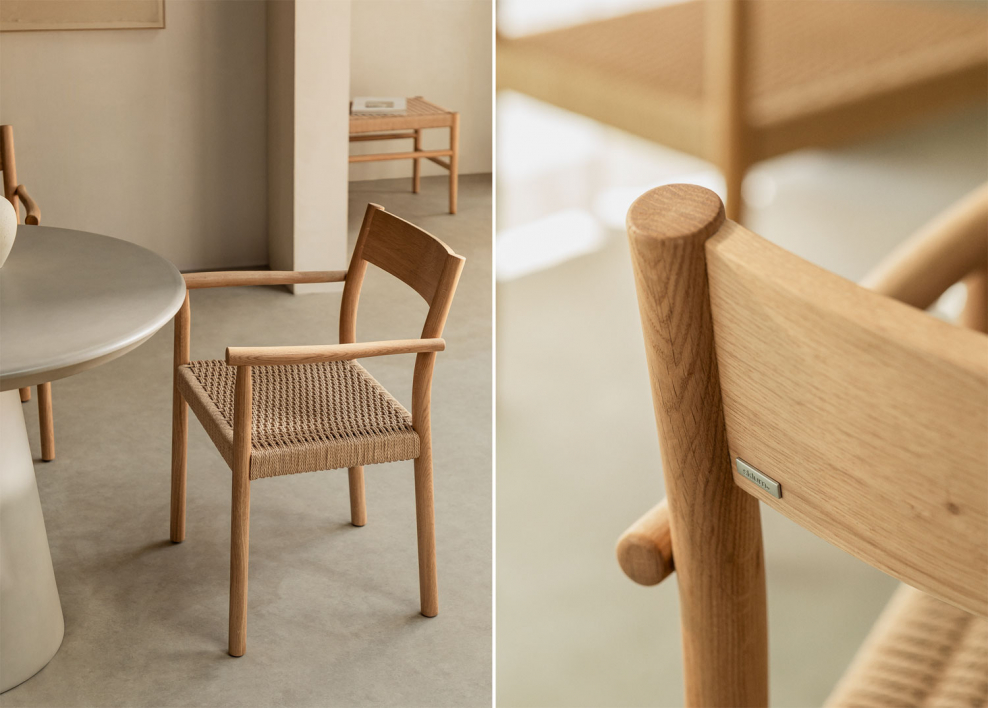 Sedia da pranzo in legno di rovere e corda intrecciata Mara - Legno Naturale