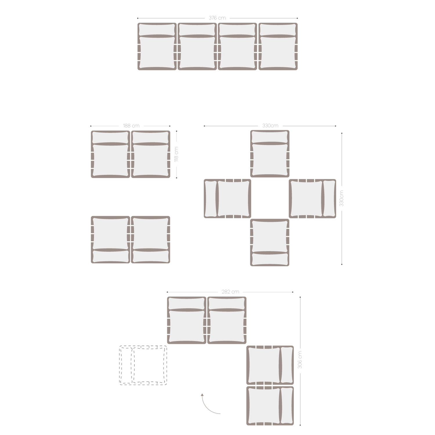 Divano Modulare Reclinabile a 4 Pezzi in Legno di Acacia Brina, MISURE