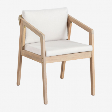 Sedia Da Giardino Kaela In Legno Di Acacia E Corda Intrecciata Tessuto Gardenia Bianco - Sklum