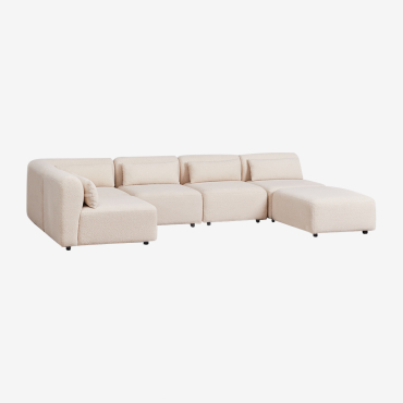 Divano Componibile Angolare In 5 Pezzi Con Pouf Fogler Ciniglia Crema Beige - Sklum