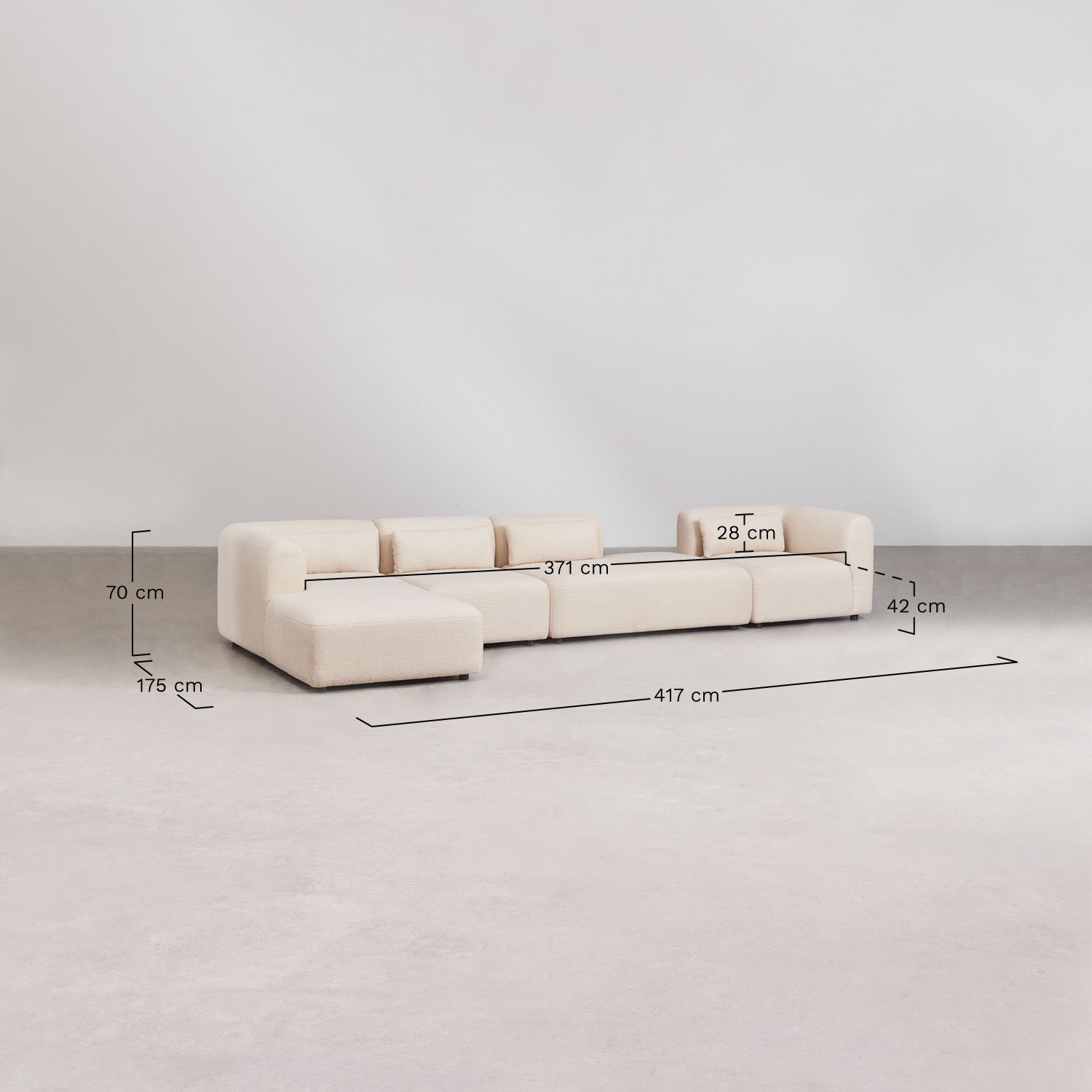 Divano modulare con chaise longue sinistra in 4 pezzi con chaise lounge Fogler SKLUM