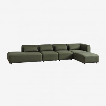 Divano Angolare Fogler A 4 Pezzi Con Chaise Longue Sinistra E Pouf Ciniglia Verde Salvia - Sklum