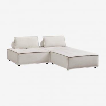 Divano Componibile 2 Pezzi E Pouf In Tessuto Vermont Ciniglia Beige Crema - Sklum