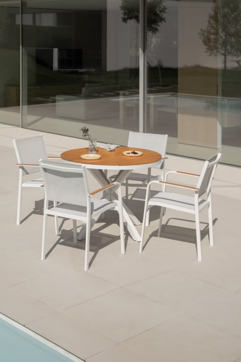 Tavolo da giardino rotondo in legno di eucalipto e alluminio Archer - Gardenia Bianco