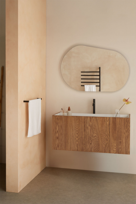 Set di mobili da bagno sospesi 120x50 cm in legno con lavabo integrato Fiore - Marrone Frassino