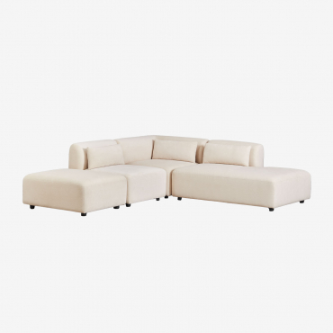 Divano Angolare Componibile In 3 Pezzi Con Chaise Longue Destra E Pouf Fogler Velluto A Coste Beige Lin - Sklum