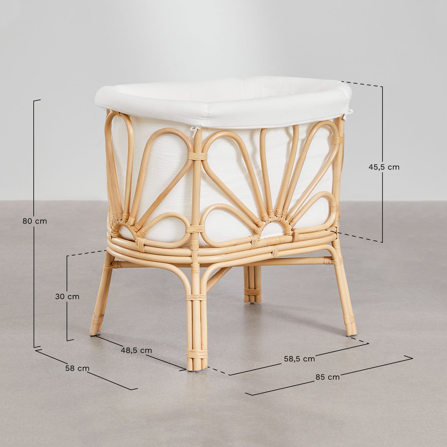 Miniculla in rattan con materasso Dahlia Kids, MISURE