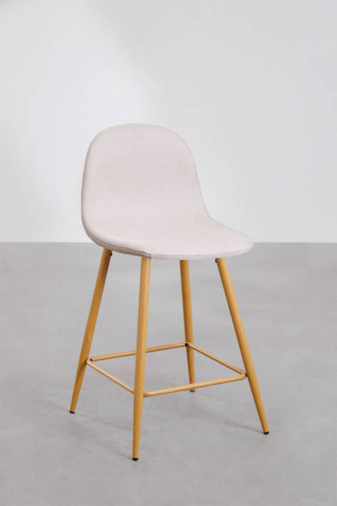 Sgabello alto 65 cm in tessuto beige crema e gambe finitura legno naturale Glamm - Beige Crema
