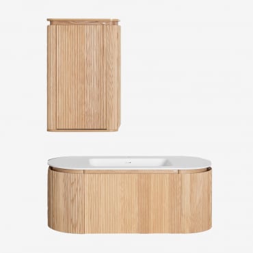 Set Di Mobili Da Bagno Sospesi In Legno Con Lavabo Integrato Carsone Legno Naturale & Legno Naturale & Senza Specchio & Senza Rubinetto - Sklum