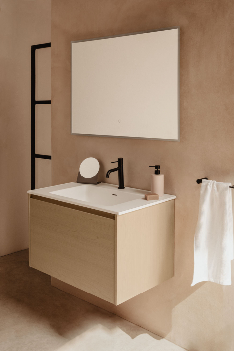 Conjunto di mobile bagno sospeso 80x50 cm in legno con lavabo integrato Jacob - Legno Naturale
