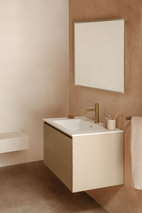 Conjunto di mobile bagno sospeso 80x50 cm in legno con lavabo integrato Jacob - Legno Naturale