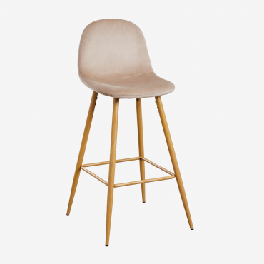 Sgabello Alto Glamm In Velluto Marrone Grano & ↑75 Cm & Legno Naturale - Sklum