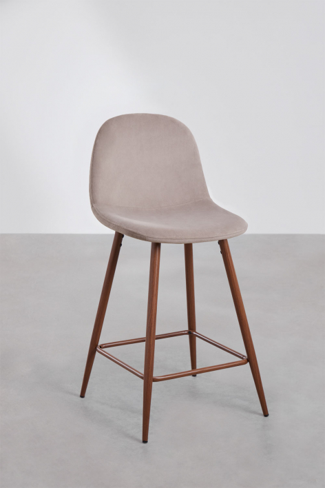 Sgabello alto 65 cm in velluto grigio talpa e gambe finitura legno scuro Glamm - Grigio Talpa