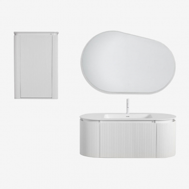 Set Mobili Da Bagno In Legno Carsone Con Lavabo Integrato Bianco & Bianco & Ovale Led E Antiappannamento 120x80 Cm Meunier & Bianco ↑20 - Sklum