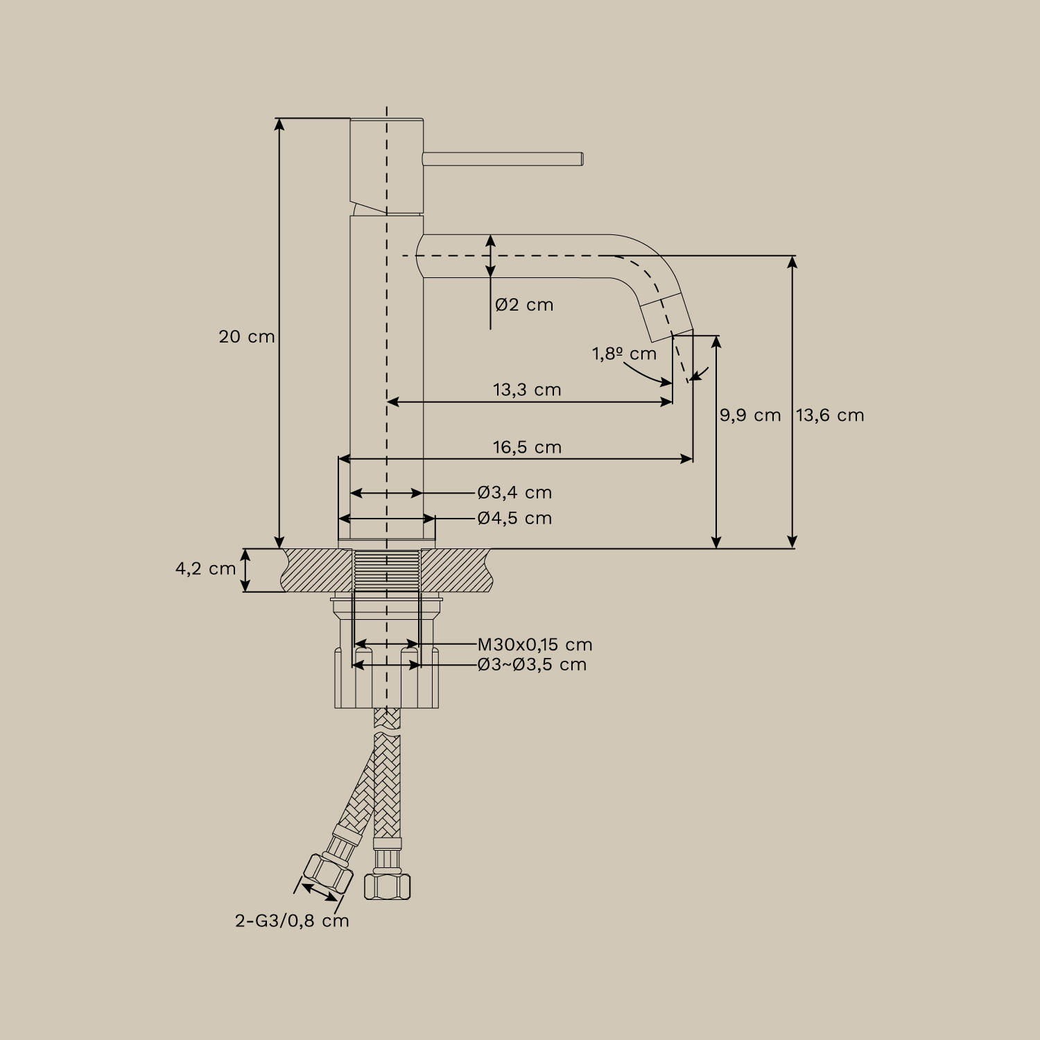 Set mobili da bagno in legno Macrae con lavabo integrato    , MISURE