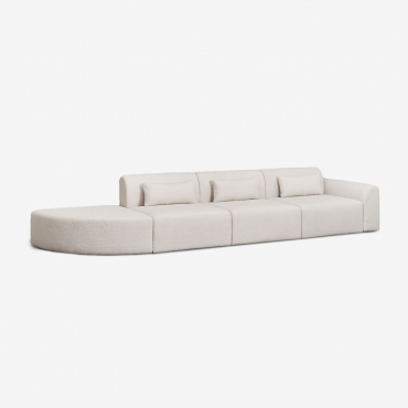 Divano Componibile Angolare Destro In 3 Pezzi Con Pouf Triangolare In Shearling Borjan Ciniglia Blanc - Sklum