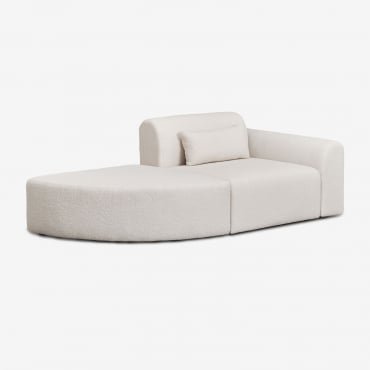 Divano Modulare Angolare Destro A 1 Posto Con Pouf Triangolare In Tessuto Bouclé Borjan Ciniglia Blanc - Sklum