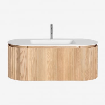 Set Mobili Da Bagno In Legno Carsone Con Lavabo Integrato Legno Naturale & Senza Unità Ausiliaria & Senza Specchio & Cromato ↑20 Cm - Sklum