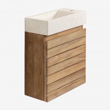Set Arredo Bagno In Legno Teak Con Lavabo Integrato In Cemento Napier Legno Di Teak & Senza Specchio & Senza Rubinetto - Sklum