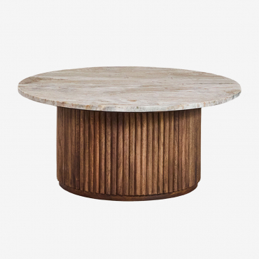 Tavolino Rotondo Ø90 Cm In Marmo E Legno Di Mango Giselda Marmo - Sklum