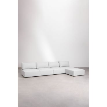 Divano Componibile In 4 Pezzi Con Pouf Kata Beige Crema - Sklum