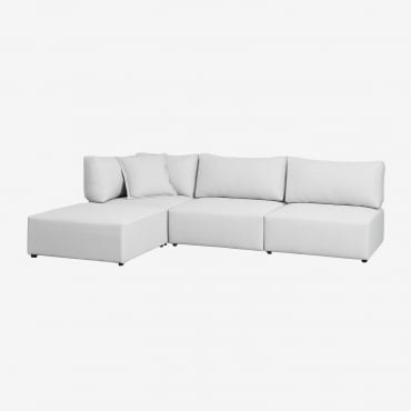 Divano Angolare Componibile In 3 Pezzi Con Puff Kata Beige Crema - Sklum